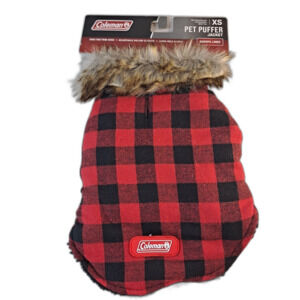 Coleman Pet Puffer Jacket Size XS Dog Buffalo Check Sherpa Lined Red/Black